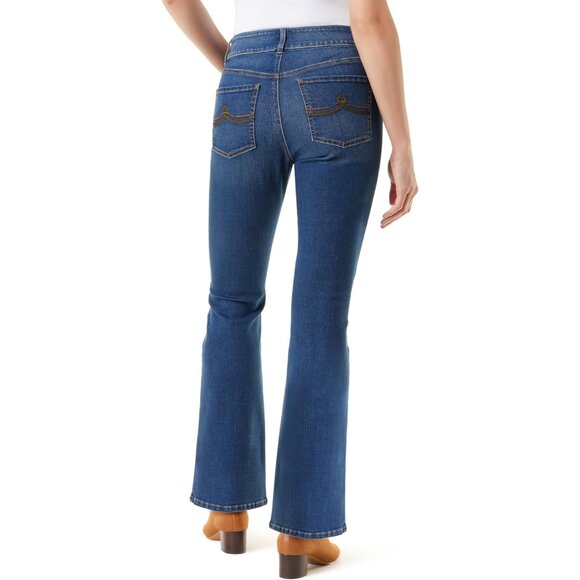 Women's High Rise Boot Cut Jeans Tummy Control Stretch Denim with Pockets - Picture 3 of 3